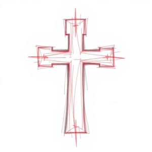 Red Ink Outline Cross Tattoo