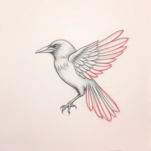 Red Ink Outline Crow Tattoo
