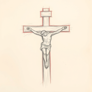 Red Ink Outline Crucifix Tattoo