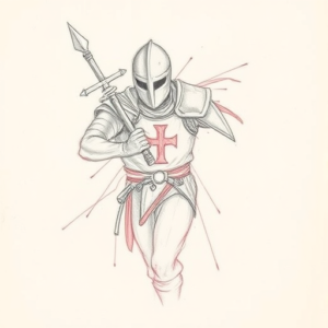 Red Ink Outline Crusader Tattoo