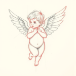 Red Ink Outline Cupid Tattoo