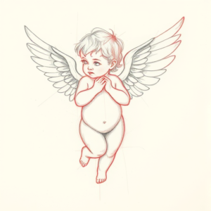 Red Ink Outline Cupid Tattoo