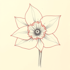 Red Ink Outline Daffodil Tattoo