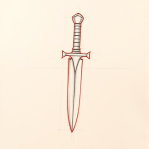 Red Ink Outline Dagger Tattoo