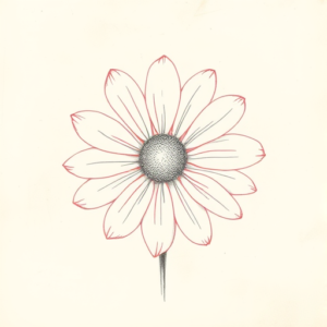 Red Ink Outline Daisy Tattoo