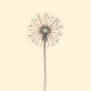 Red Ink Outline Dandelion Tattoo