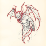 Red Ink Outline Demon Tattoo