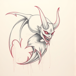 Red Ink Outline Devil Tattoo