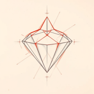 Red Ink Outline Diamond Tattoo