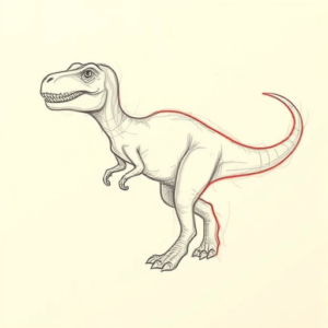 Red Ink Outline Dinosaur Tattoo