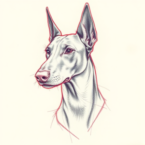 Red Ink Outline Doberman Tattoo
