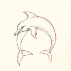 Red Ink Outline Dolphin Tattoo