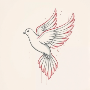 Red Ink Outline Dove Tattoo
