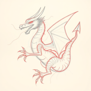 Red Ink Outline Dragon Tattoo