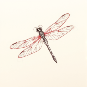Red Ink Outline Dragonfly Tattoo