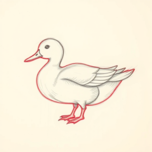 Red Ink Outline Duck Tattoo