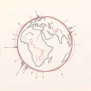 Red Ink Outline Earth Tattoo