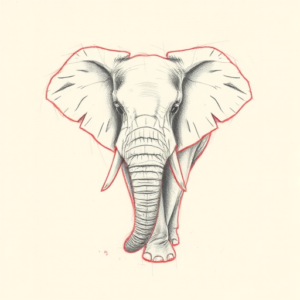 Red Ink Outline Elephant Tattoo