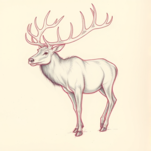 Red Ink Outline Elk Tattoo