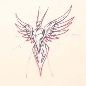 Red Ink Outline Evangelion Tattoo