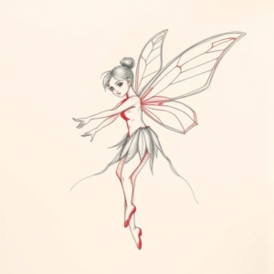 Red Ink Outline Fairy Tattoo