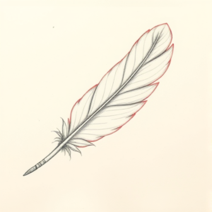 Red Ink Outline Feather Tattoo