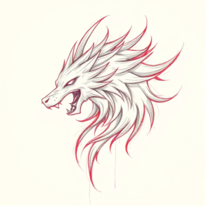 Red Ink Outline Fenrir Tattoo