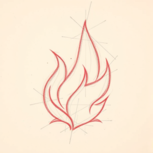 Red Ink Outline Fire Tattoo