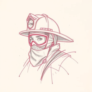 Red Ink Outline Firefighter Tattoo