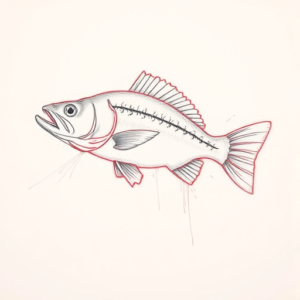 Red Ink Outline Fishing Tattoo