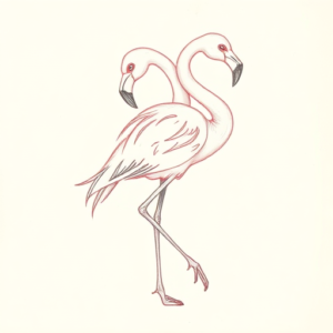 Red Ink Outline Flamingo Tattoo