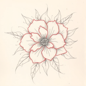 Red Ink Outline Floral Tattoo
