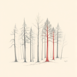 Red Ink Outline Forest Tattoo
