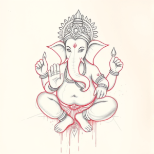 Red Ink Outline Ganesha Tattoo