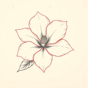 Red Ink Outline Gardenia Tattoo