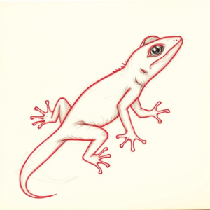 Red Ink Outline Gecko Tattoo