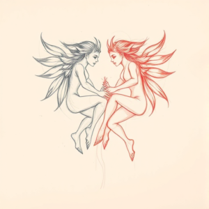 Red Ink Outline Gemini Tattoo