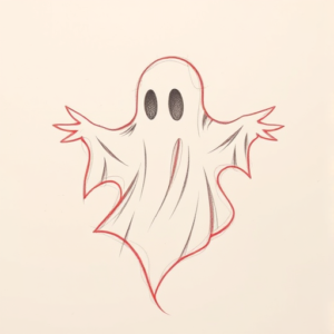 Red Ink Outline Ghost Tattoo