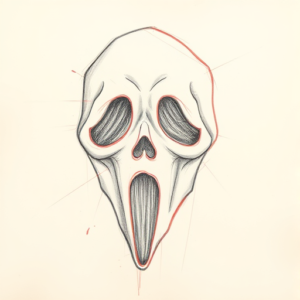 Red Ink Outline Ghostface Tattoo