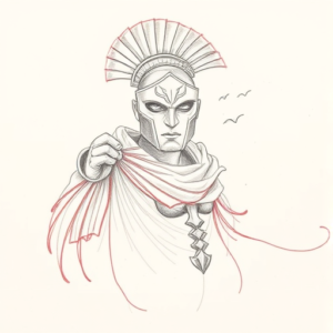 Red Ink Outline Gladiator Tattoo