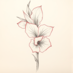 Red Ink Outline Gladiolus Tattoo