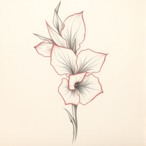 Red Ink Outline Gladiolus Tattoo