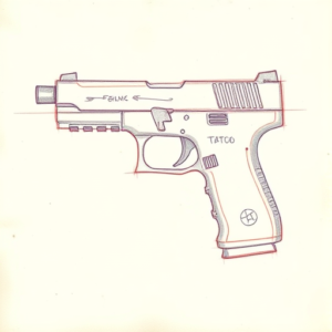 Red Ink Outline Glock Tattoo