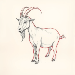Red Ink Outline Goat Tattoo