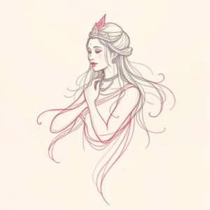 Red Ink Outline Goddess Tattoo