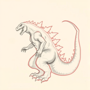 Red Ink Outline Godzilla Tattoo