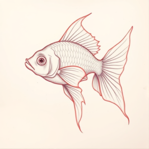 Red Ink Outline Goldfish Tattoo