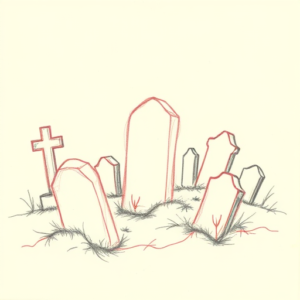 Red Ink Outline Graveyard Tattoo