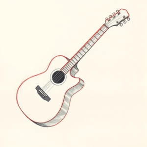 Red Ink Outline Guitar Tattoo