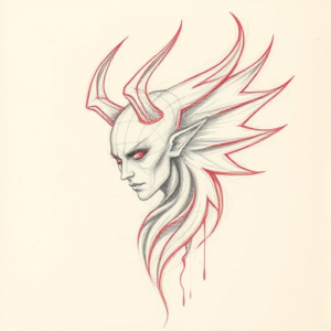 Red Ink Outline Hades Tattoo